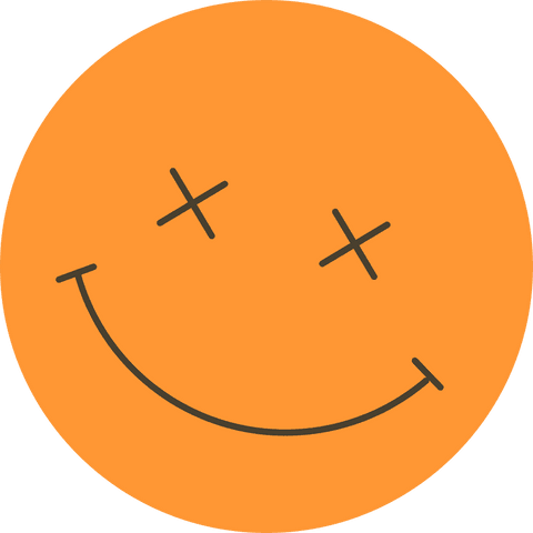 Orange Emoticon with Crossed Eyes on Transparent Background