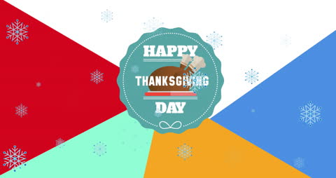 Vibrant Happy Thanksgiving Day Graphic with Snowflakes