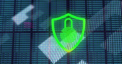 Green Shield Padlock Fingerprint Overlay Symbolizing Cybersecurity and Biometric Login