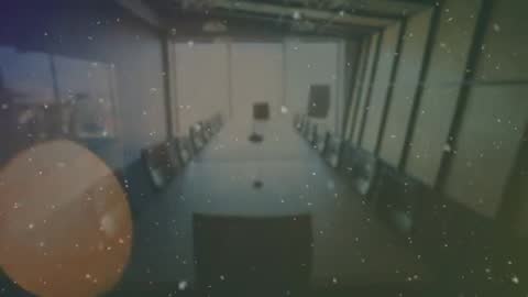 Empty Conference Room with Snowfall Animation Overlay