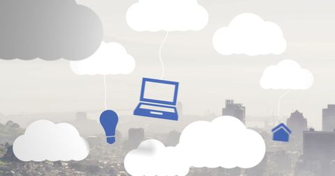 Digital Cloud Interface with Electronics Over Urban Cityscape - Download Free Stock Images Pikwizard.com