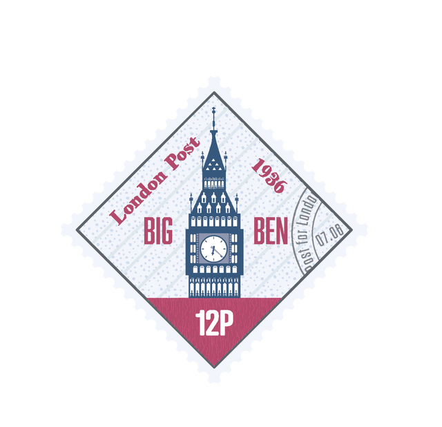 Digital English Post Stamp on Transparent Background with Big Ben Illustration - Download Free Stock Videos Pikwizard.com