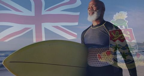 Mature Surfer Embracing Fiji's Waves and National Pride
