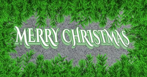 Merry Christmas Text over Lush Pine Decorations