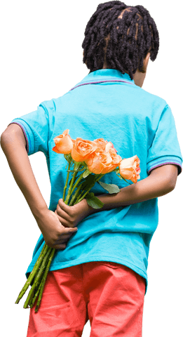 African American Boy Holding Flowers on Transparent Background