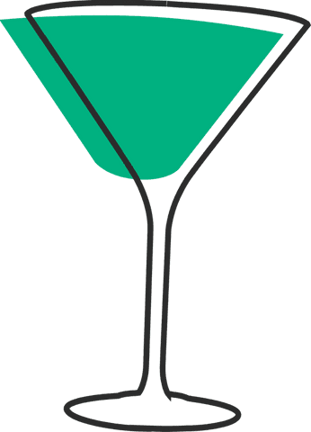 Flat design green cocktail glass on transparent background