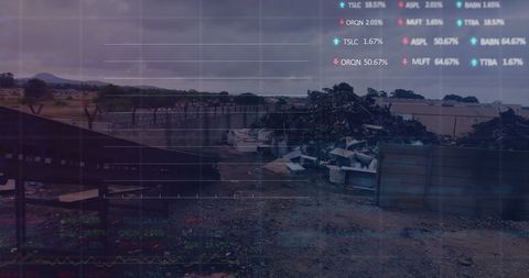 stock data overlay on scrap yard aerial view illustrating economy - Download Free Stock Images Pikwizard.com