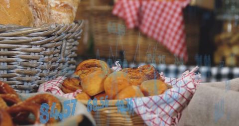 Digital Analytics Overlay on Fresh Bakery Goods in Market Setting - Download Free Stock Images Pikwizard.com