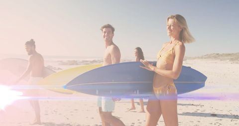 Joyful Beach Day Friends Surfboarding Adventure - Download Free Stock Images Pikwizard.com