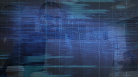 Futuristic Data Processing with Businessman on Laptop