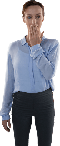 Transparent Caucasian Businesswoman Expressing Surprise on White Background