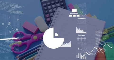 Spiral Notebook and Calculator with Stationery and Digital Charts for Planning and Analytics