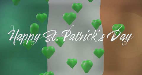 St. Patrick's day celebration with irish flag and green hearts