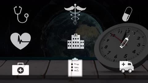 Global Healthcare Network with Medical Icons and Clock