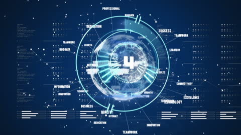 Futuristic Globe Animation with Data Highlights in Digital Space
