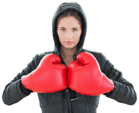 Serious Woman Wearing Boxing Gloves with Hood on Transparent Background - Download Free Stock Videos Pikwizard.com