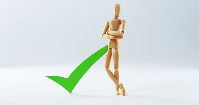 Wooden Mannequin with Green Check Mark Symbol Validation - Download Free Stock Images Pikwizard.com