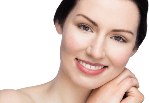 Transparent smiling woman close up