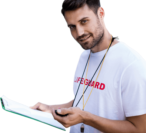 Transparent Background: Male Lifeguard Instructor with Clipboard