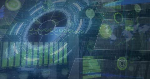 Futuristic data processing digital interface with virus warning