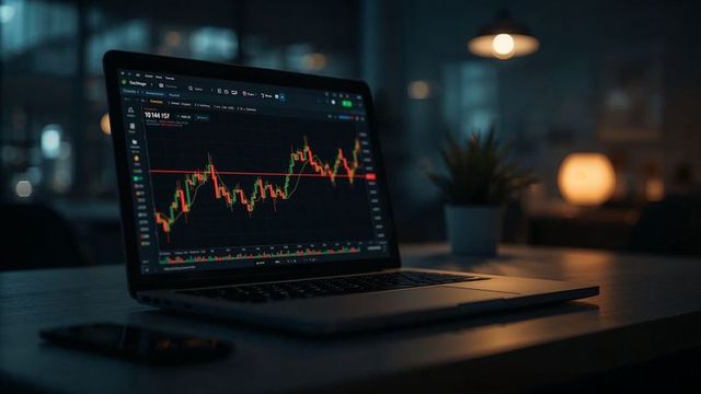 Trading Chart Displayed on Laptop in Modern Office Environment