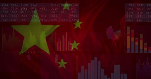 Chinese Economy Concept with Flag and Data Charts