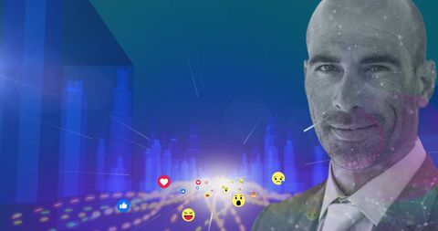 Businessman Concept with Emoticons and Futuristic Cityscape - Download Free Stock Images Pikwizard.com