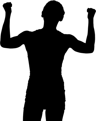 Silhouette of fit woman cheering on transparent background