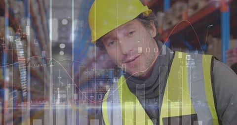 Warehouse worker analyzing global shipping data