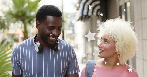 Happy Couple Enjoying City Stroll on Sunny Day