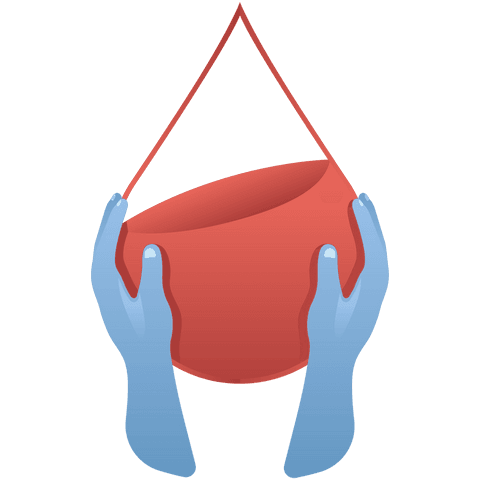 Hands holding droplet shape emblem on transparent background