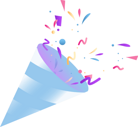 Striped Party Popper Releasing Confetti on Transparent Background