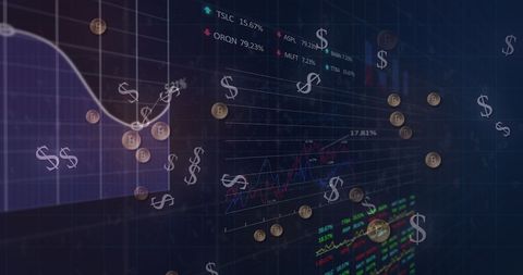 Financial Data Analysis with Bitcoin and Dollar Signs on Blue Background - Download Free Stock Images Pikwizard.com