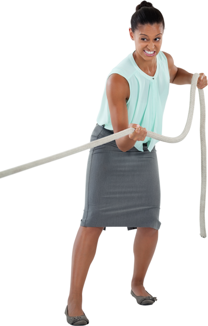 Determined Businesswoman Pulling Rope Transcribed for Transparency - Download Free Stock Videos Pikwizard.com