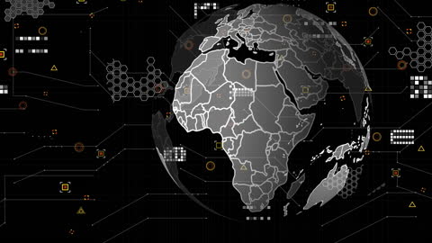 Global Data Processing Around Digital Earth in Black Background