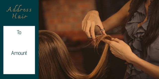 Composite of address hair, to and amount text, hands of asian hairdresser cutting client's hair - Download Free Stock Videos Pikwizard.com