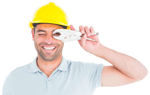Joyful Handyman Looking Through Pliers on Transparent Background - Download Free Stock Videos Pikwizard.com