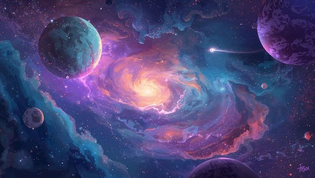 Radiant Spiral Galaxy with Nebula and Orbiting Planets in Space