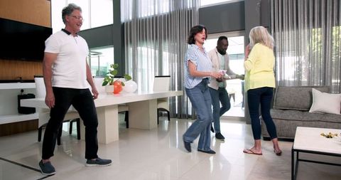 Happy Seniors Setting Up Celebration at Wellness Center