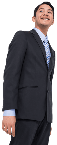 Smiling asian businessman in suit with elegant stripe tie on transparent background