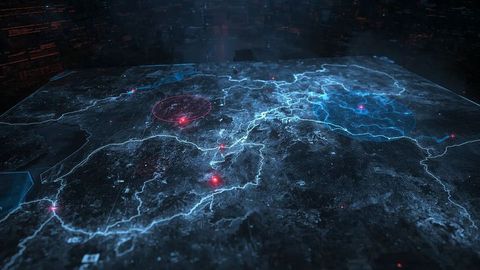 Futuristic Holographic Map at Technology Command Center