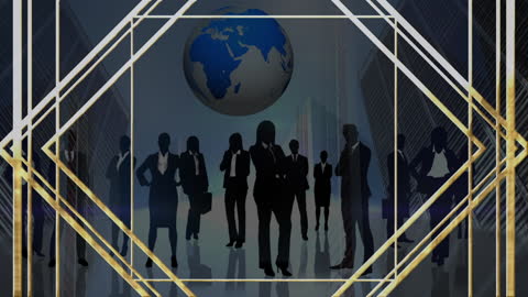 Global Business Team Silhouettes with Digital Interface