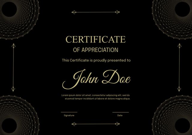 Elegant Black and Gold Certificate of Appreciation Template - Download Free Stock Templates Pikwizard.com