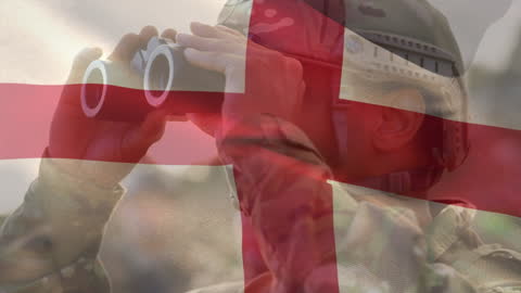 British Soldier Overlapping with England Flag Concept