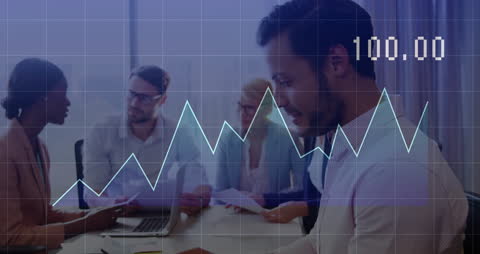 Diverse Team Analyzing Digital Financial Data in Modern Office