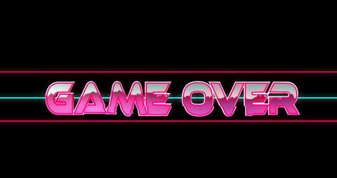 Retro game over neon sign on black background