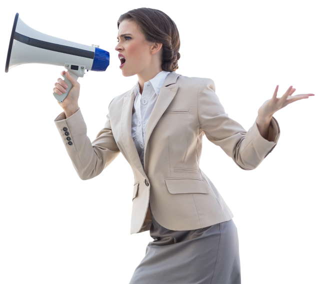 Transparent Businesswoman Shouting Through Megaphone - Download Free Stock Videos Pikwizard.com