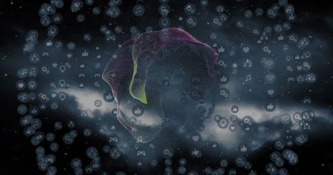 Futuristic Digital Sphere with Social Media Icons in Cyber Network