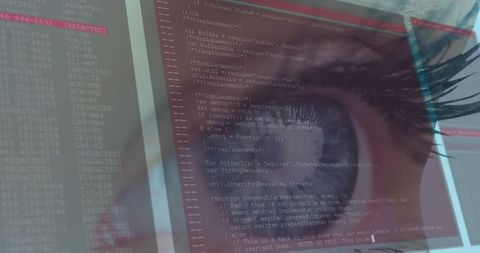 Close-up of Human Eye Overlaid with Scrolling Code Lines - Download Free Stock Images Pikwizard.com