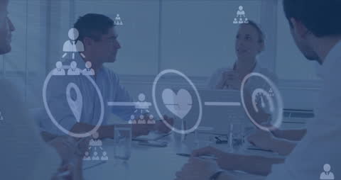 Business Team Discussing Digital Data Connections in Modern Office